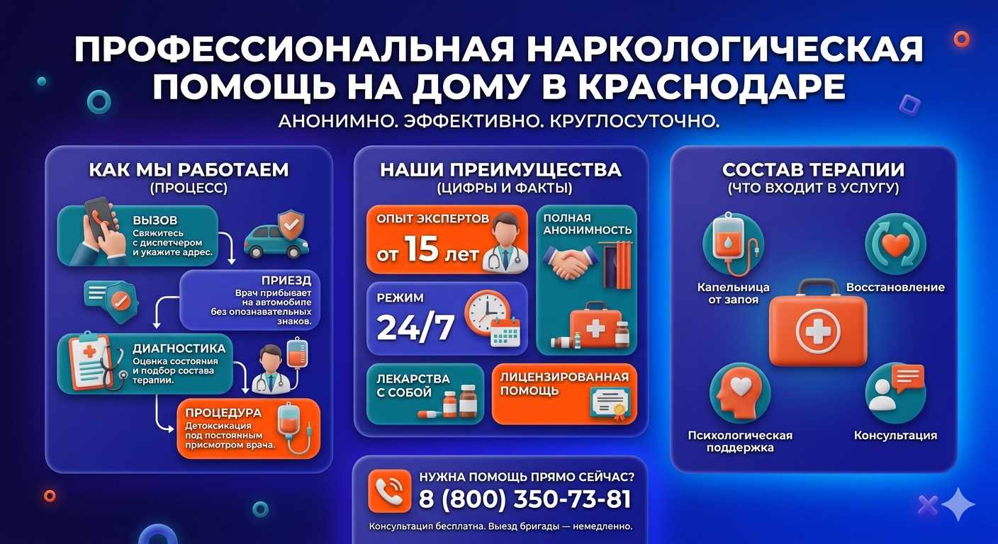Инфографика о принципах лечения алкоголизма на дому в Правдинском: этапы вызова нарколога, преимущества анонимной детоксикации и состав медицинской помощи.